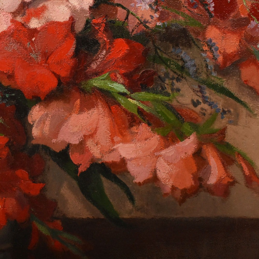 QF788 5a antique floral roses painting flower oil still life XIX